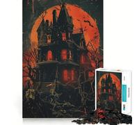 Haunted Mansion Under Blood Moon Jigsaw Puzzles 1000 Pieces for Adults Logic Fun Real Thick Playful Challenge Night Activity (50x75cm)