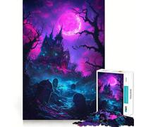 Haunted Mansion Under Neon Moon 1000 Piece Jigsaw Puzzle FreeTime Game Smooth Thick Fun Challenge Birthday Surprise (38x26cm)