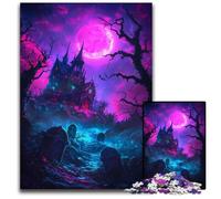 Haunted Mansion Under Neon Moon Jigsaw Puzzles for Adults 1000 Piece Jigsaw Puzzles for Adults Relaxing Entertainment Home Decor 1000 PCS(75x50cm)