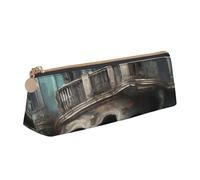 Haunted Mansions Print Large Capacity Leather Pencil Case Smooth Zippered Pen Pouch School Travel Makeup