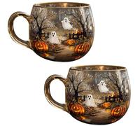 Haunted Path Halloween Mug, Spooky Ghost Glass Coffee Cup, 350ml Heat-Resistant Halloween Themed Mug, Perfect for Tea, Hot Chocolate & Halloweens Decor (2PCS)