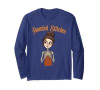 Haunted Stitches Skeleton Woman Knitting Halloween Long Sleeve T-Shirt