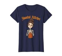 Haunted Stitches Skeleton Woman Knitting Halloween T-Shirt