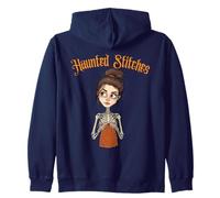Haunted Stitches Skeleton woman Knitting Halloween Zip Hoodie