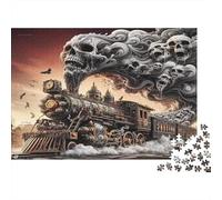 Haunted Train 1000pcs Jigsaws for Adults 14 Eco Paper, Skull Train, Challenging Puzzle, Fun Relaxation Activity, Improves Focus & Hand-Eye Coordination 38x26cm/1000pcs