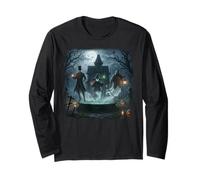 Haunted Trio with Witch Lantern and Pumpkin Magic Halloween Long Sleeve T-Shirt
