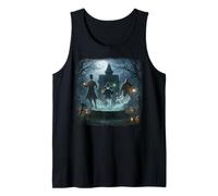 Haunted Trio with Witch Lantern and Pumpkin Magic Halloween Tank Top