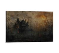 Haunted Victorian Mansion Spooky Halloween Gothic Wall Art Paintings Canvas Prints Poster Artwork for Living Room Bedroom Bathroom Office Home Decor 12x18inch(30x45cm)