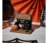 Haunted Wooden Street House Block Scene with Pumpkins & Bats Halloween Ornament Decor