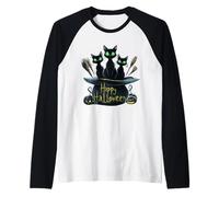 Haunting Black Cats Trio: Perfect Halloween Design Pumpkin Raglan Baseball Tee