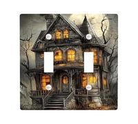 Haunting Haunted House Light Switch Cover Plate/Outlet Covers, Spooky Dark Aesthetic for Halloween Decor, Thermoplastic Wall Plates, Standard Size Double Toggle