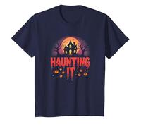 Haunting It: Spooky Halloween Night Mansion Scene T-Shirt, Kids, Navy, 2 Years