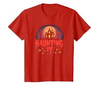 Haunting It: Spooky Halloween Night Mansion Scene T-Shirt, Kids, Red, 2 Years