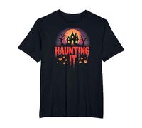 Haunting It: Spooky Halloween Night Mansion Scene T-Shirt, Men's Big and Tall, Black, 2X Tall