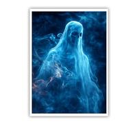 Haunting Phantom Canvas Wall Art Mysterious Ghostly Skeleton Prints Pictures Posters Artwork Unique Halloween Paintings for Office Decor 80x95cm Frameless