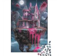 Haunting Pink Castle on Cliff Adult Jigsaw Puzzle, 1000 Pieces, 70x50cm/1000pcs, White Card Pieces for Cleaner Handling; A Calm After-work Activity