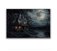 Haunting Victorian Mansion Under Dramatic Night Sky Poster Art Print Gothic Wall Decor Painting Artwork Vintage Haunted House Wall art Dark Academia Print 20x30cm-Frameless
