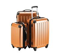 HAUPTSTADTKOFFER® · Three-Piece Hard-Side Suitcase Set Orange high Gloss · Cabin Luggage 45 Liter (55 x 35 x 20 cm) + Suitcase 87 Liter (63 x 42 x 28 cm) + Suitcase 130 Liter (75 x 52 x 32 cm)