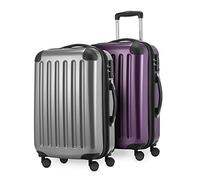 HAUPTSTADTKOFFER® · Two-Piece Hard-Side suitcases Set high Gloss · 2 x Cabin Luggage 45 Liter (55 x 35 x 20 cm) · TSA Combination Lock (Silver-Aubergine)