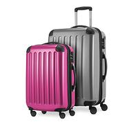 HAUPTSTADTKOFFER® · Two-Piece Hard-Side suitcases Set high Gloss · Cabin Luggage 45 Liter (55 x 35 x 20 cm) + Suitcase 87 Liter (63 x 42 x 28 cm) · TSA Combination Lock (Silver-Pink)