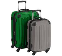 HAUPTSTADTKOFFER® · Two-Piece Hard-Side suitcases Set high Gloss · Cabin Luggage 45 Liter (55 x 35 x 20 cm) + Suitcase 87 Liter (63 x 42 x 28 cm) · Combination Lock (Green-Graphit)