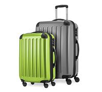 HAUPTSTADTKOFFER® · Two-Piece Hard-Side suitcases Set high Gloss · Cabin Luggage 45 Liter (55 x 35 x 20 cm) + Suitcase 87 Liter (63 x 42 x 28 cm) · TSA Combination Lock (Silver-applegreen)