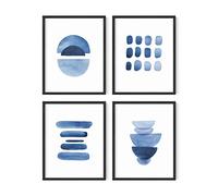 HAUS AND HUES Abstract Blue Wall Art Set of 4 - Navy Blue Watercolor Prints, Modern Abstract Wall Decor for Living Room and Home (Unframed, 11x14)