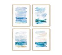 HAUS AND HUES Beach Abstract Painting Set of 4 - Nature Poster, Ocean Art, Blue Watercolor for Room Aesthetic (Unframed, 11x14)