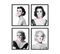 HAUS AND HUES Celebrity Pop Art Wall Decor - Set of 4 Fashion Wall Art | Audrey Hepburn, Marilyn Monroe, Grace Kelly, Elizabeth Taylor Celebs Bubble Gum UNFRAMED 11" x 14"