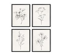 HAUS AND HUES Grey Floral Wall Art - Set of 4 Plant Posters for Wall Vintage, Botanical Prints, Black and White Flower Pictures for Room Aesthetic, Farmhouse Bathroom, Rustic Art (8x10, Unframed)
