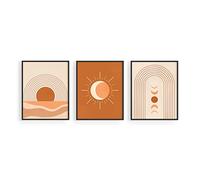 HAUS AND HUES Mid Century Terracotta Wall Decor Set of 3 | Moon Art Prints | Boho Modern Wall Art (8"x10", Black Framed)