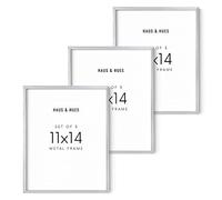 HAUS AND HUES Silver Picture Frames - 11x14 Frame Set of 3, Sets for Wall Collage, Poster Frame, Art Display, Photo (Silver Aluminum Frames), 11x14in