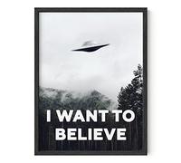 HAUS AND HUES The X Files I Want To Believe Poster - UFO Poster for Sci-Fi Fans, I Want to Believe Wall Art (Black Framed, 12x16)