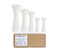 Haus Projekt Cable Ties 500 Pack White, Assorted Size Zipties, 100/200mm x2.5, 200x4.8, 300x3.6, Cable Management Tidy, Heavy Duty Plastic Zip Tie Wraps, Garden Cable Ties