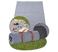 Haus Projekt Navy Striped Soft Fleece Picnic Blanket, 200x150 cm, Foldable and Portable Picnic Mat With Carry Handle, Camping Accessories for Travel, Hiking, Festival Essentials, Outdoor Camping Mat