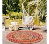 Hausattire Bohemian Braided Rug 5' Round - Multi Color, Rustic Hand Woven Rag Rugs for Kitchen, Kids Bedroom, Living Room | Colorful Farmhouse Pet Friendly Reversible Decorative Carpet