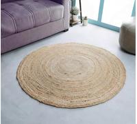 Hausattire Hand Woven Jute Braided Rug, 4’ Round - Natural, Reversible Boho Entry Area Rugs for Kitchen, Living Room I Farmhouse Decorative Floor Rug, 4 Feet Round