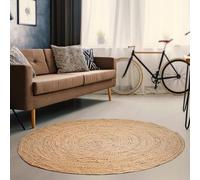 Hausattire Hand Woven Jute Braided Rug, 5’ Round - Natural, Reversible Boho Entry Area Rugs for Kitchen, Living Room I Farmhouse Decorative Floor Rug, 5 Feet Round