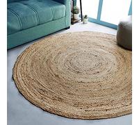 Hausattire Hand Woven Jute Braided Rug, 6’ Round - Natural, Reversible Boho Entry Area Rugs for Kitchen, Living Room I Farmhouse Decorative Floor Rug, 6 Feet Round