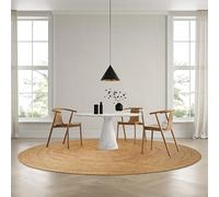 Hausattire Hand Woven Jute Braided Rug, 8’ Round - Natural, Reversible Boho Entry Area Rugs for Kitchen, Living Room I Farmhouse Decorative Floor Rug, 8 Feet Round