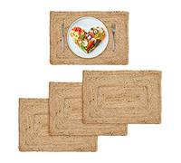 Hausattire Jute Braided Placemats 13x19 Inches Set of 4 Reversible Handwoven Boho Vintage Placemats for Kitchen Dining Tables|BBQ's Spring Easter Decor Weddings Indoor & Outdoor Parties|Natural