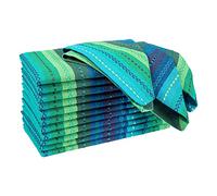 Hausattire Reusable Cloth Napkins - 100% Cotton Salsa Stripe, 18x18 Inch Dinner Napkins - Set of 12 for Home, Banquet, Wedding - Teal Multi
