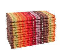 Hausattire Reusable Cloth Napkins - 100% Cotton Salsa Stripe, 18x18 Inch Dinner Napkins - Set of 12 for Home, Banquet, Wedding - Red Multi