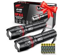 HAUSBELL LED Flashlight 2Pack with Battery High Lumens,Bright, Zoomable, Waterproof, Powerful, Emergency Tactical A100 LED Flashlights for Home and 5 Modes, Flashlight for Camping、Hiking、Walking