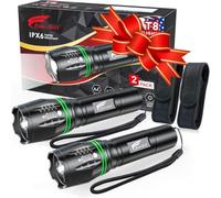 HAUSBELL T8 Upgraded Flashlight Bright, Zoomable Tactical LED Flashlights Flash Light with High Lumens and Five Modes and Camping Accessories, 2 Pack