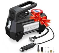 HAUSBELL Portable Tyre Inflator, Powerful 12V DC Air Compressor for Car Tyres, 150 PSI, Fast Inflation with Emergency LED Light, Digital Display & Valve Adapter (Starry Black)