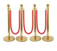 Hausen Gold Crowd Control Barrier Set 4 Pack with 3 Red Ropes - Queue Management Posts & Rope System - Water or Sand Fillable Base - 4.5m Total Length for Hotels, Weddings & Events