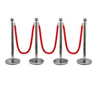 Hausen Silver Crowd Control Barrier Set 4 Pack With 3 Ropes Fillable Bases Queue Management & Event Barriers 4.5M Length