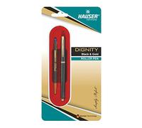 Hauser Dignity Black & Gold Roller Ball Pen Blister | Stylish Black Body with Golden Clip | Twist Mechanism for Smudge Free Writing | Durable, Refillable Pen | Blue Ink, of 1