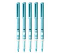 Hauser Inx XO Liquid Ink Fountain Pen Blister Pack | Smooth Round Nib With Iridium Tip | Free 4 Pieces X-Large Jumbo Cartridges | Unique Liquid Ink Sysyem | Blue Ink, Pack Of 5